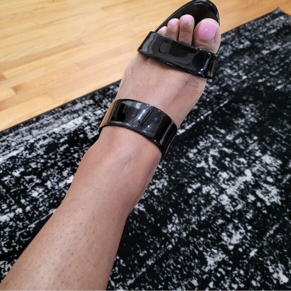 Giuseppe Zanotti Black Patent Leather Open Toe Sandals Dual Band Stiletto 37.5 - Picture 5 of 16